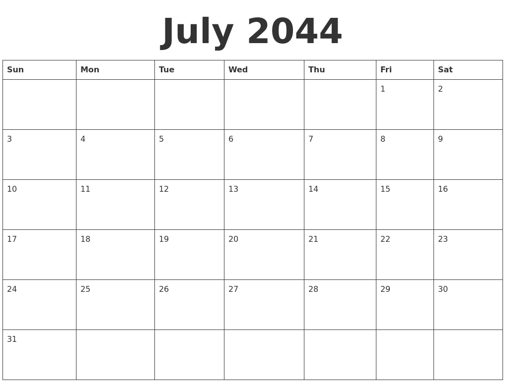 July 2044 Blank Calendar Template