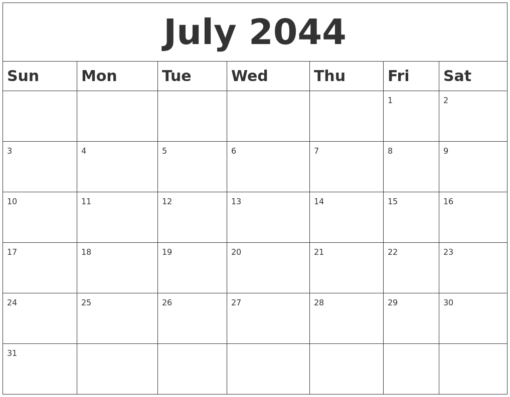 July 2044 Blank Calendar