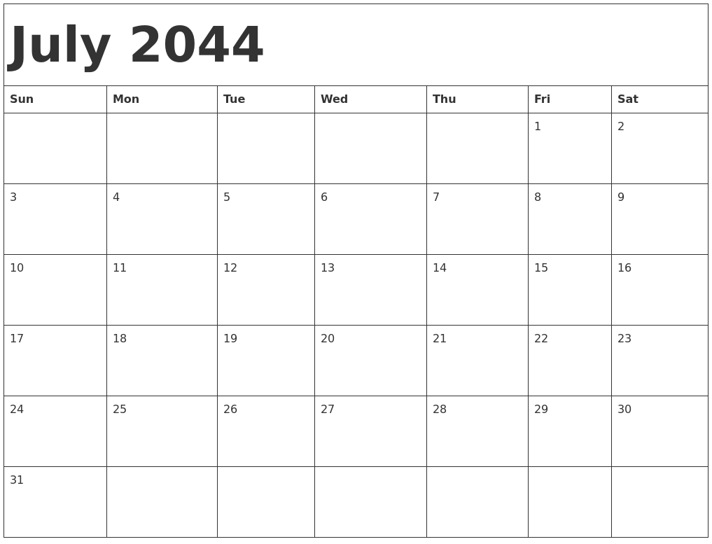July 2044 Calendar Template