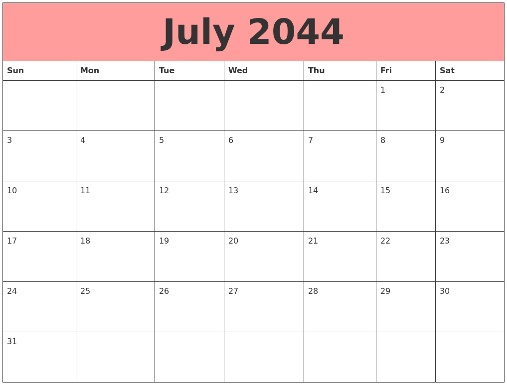 July 2044 Calendars That Work