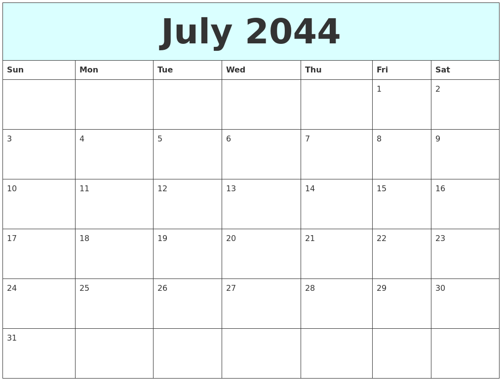 July 2044 Free Calendar