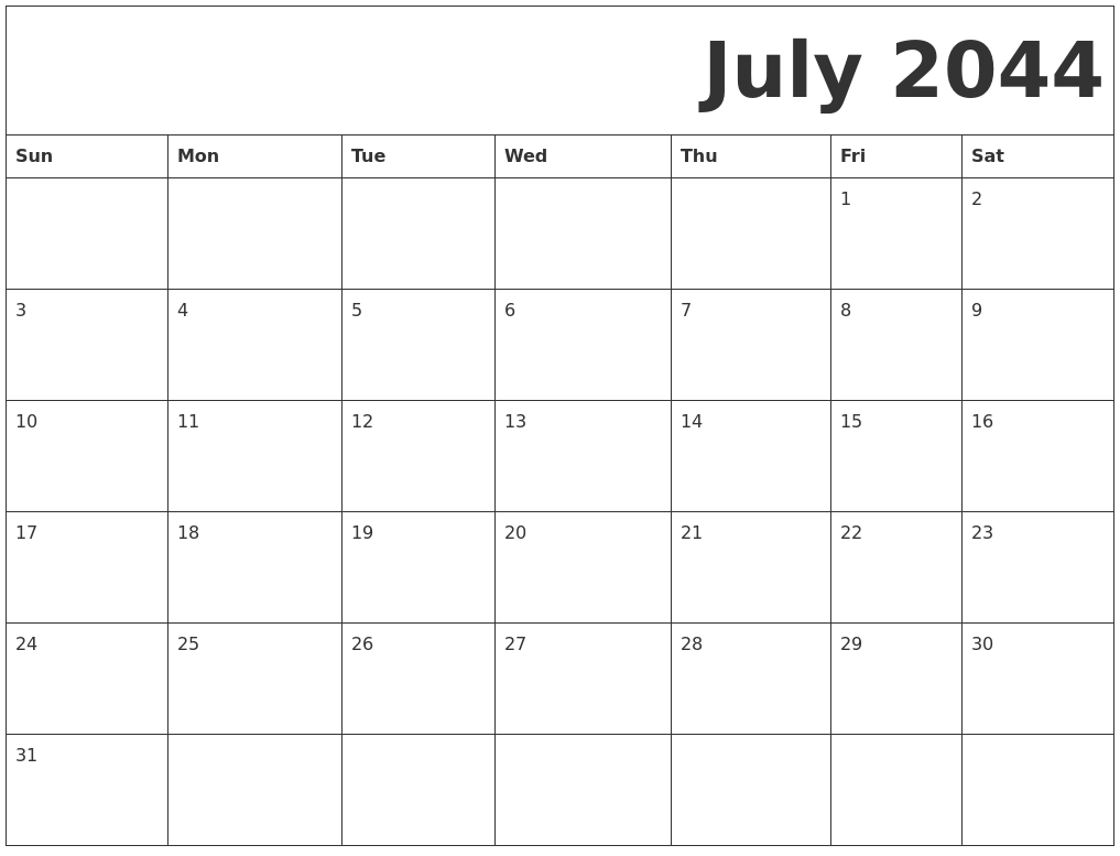 July 2044 Free Printable Calendar