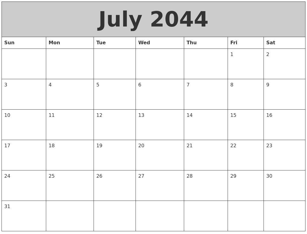 July 2044 My Calendar