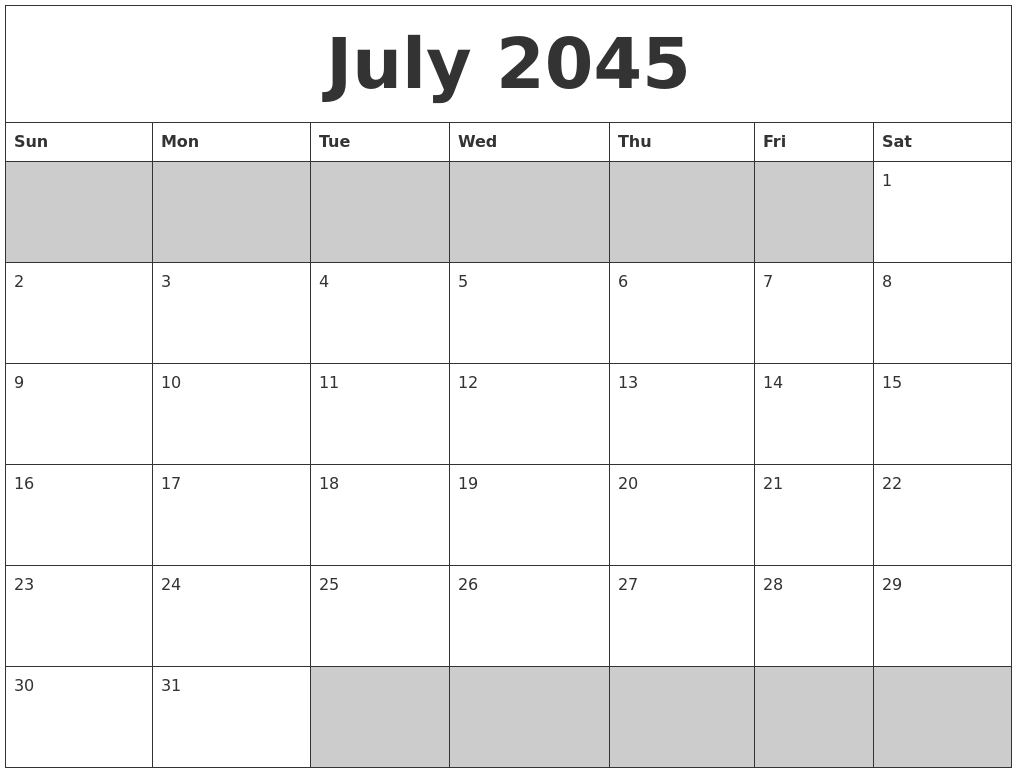 July 2045 Blank Printable Calendar