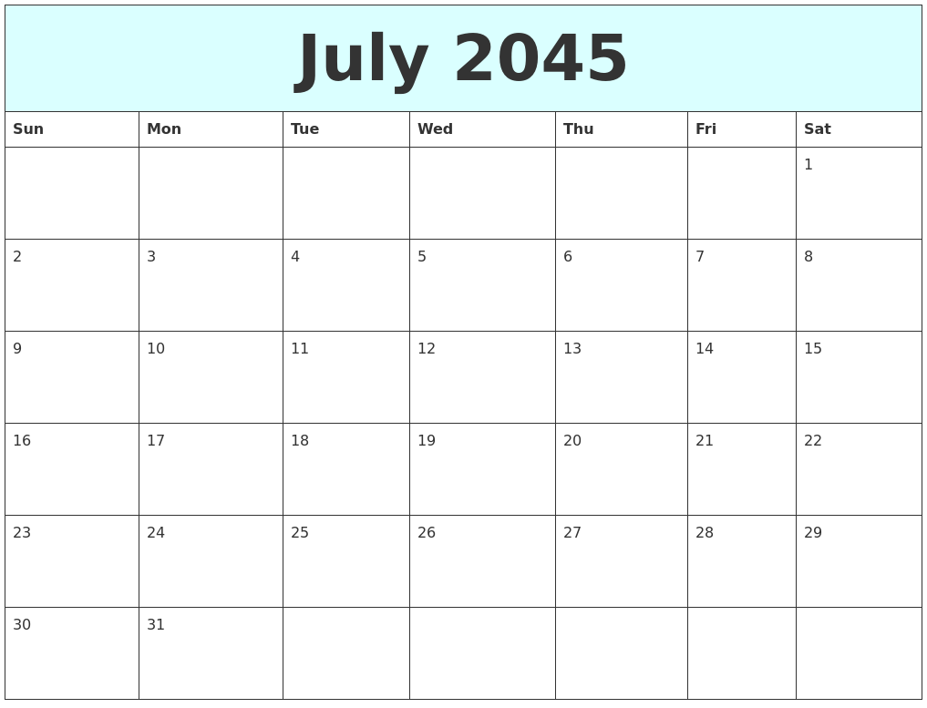 July 2045 Free Calendar
