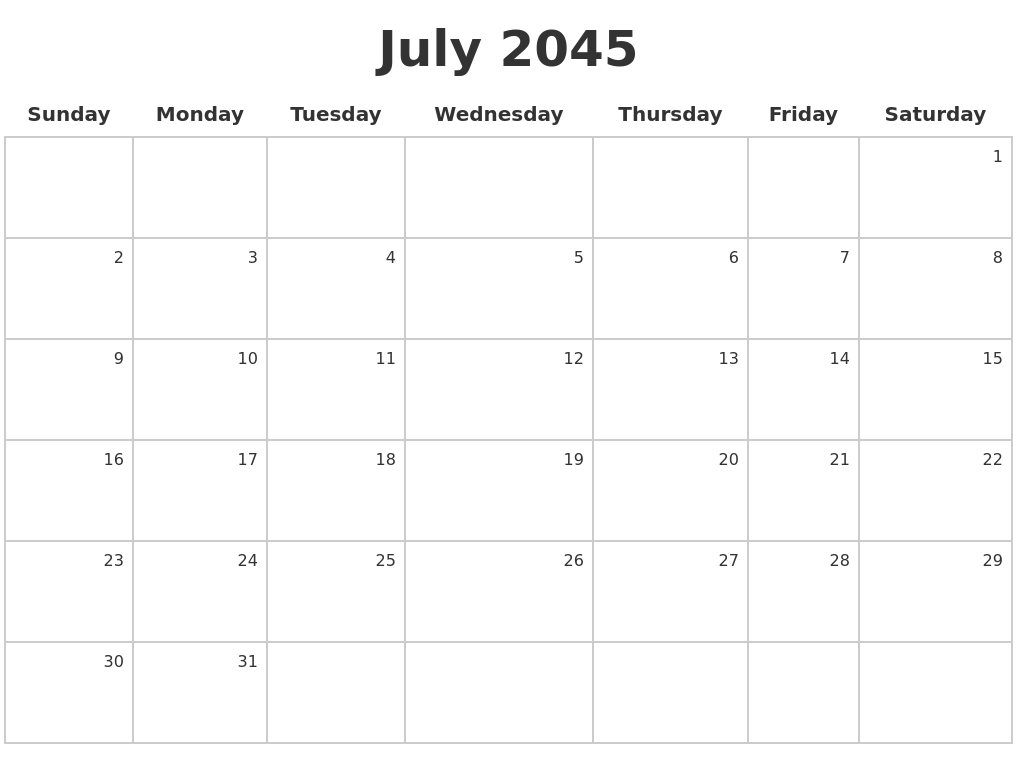 July 2045 Make A Calendar