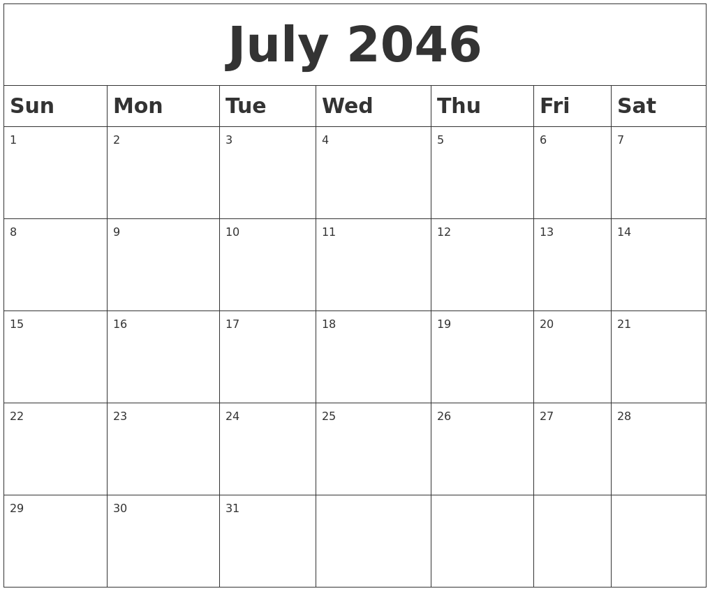July 2046 Blank Calendar