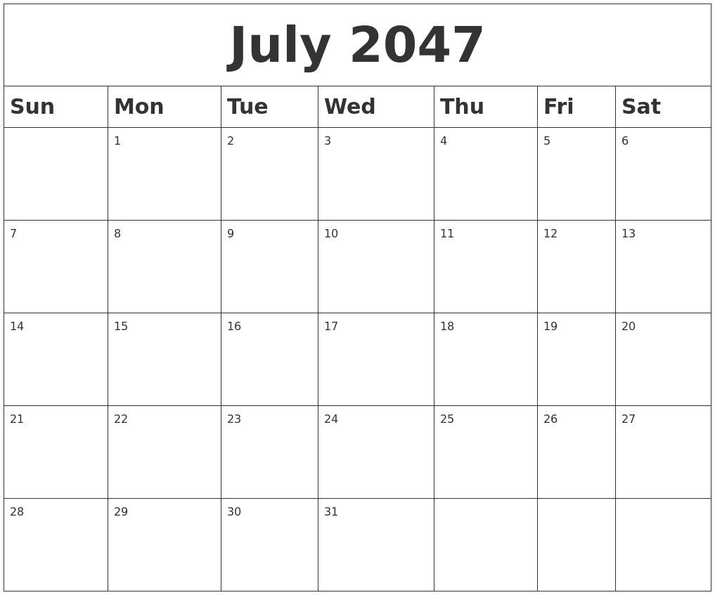 July 2047 Blank Calendar