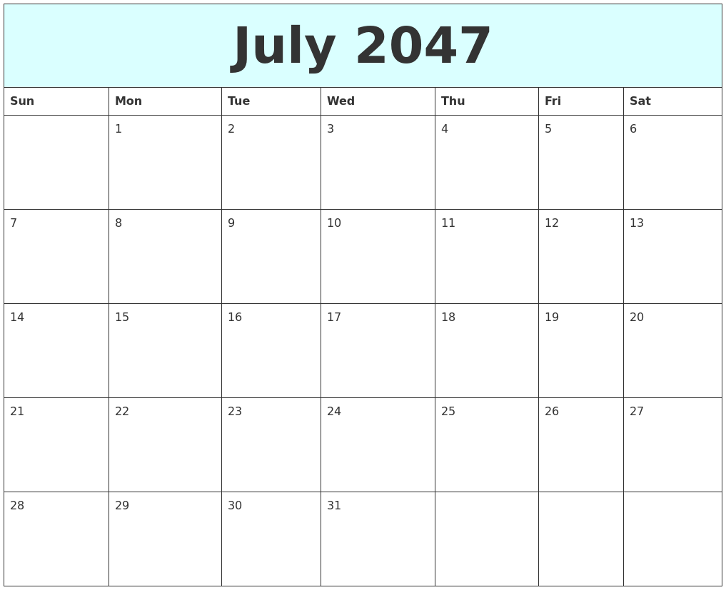July 2047 Free Calendar