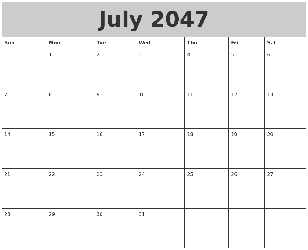 July 2047 My Calendar