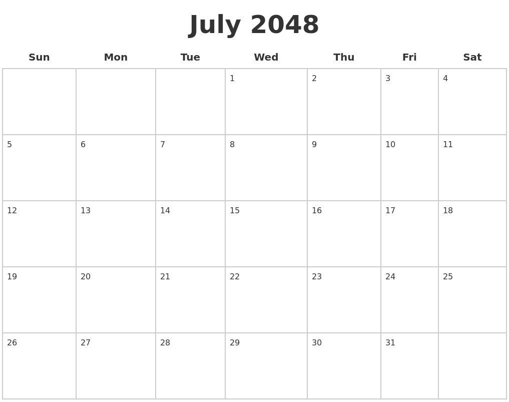 July 2048 Blank Calendar Pages