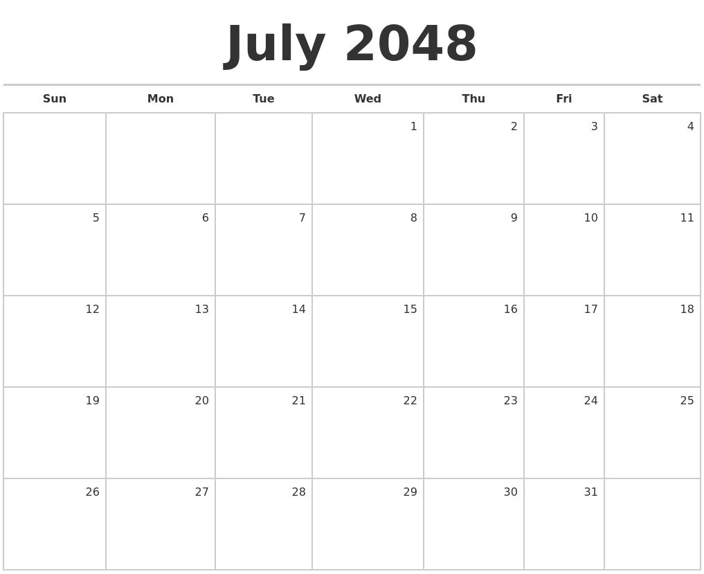 July 2048 Blank Monthly Calendar