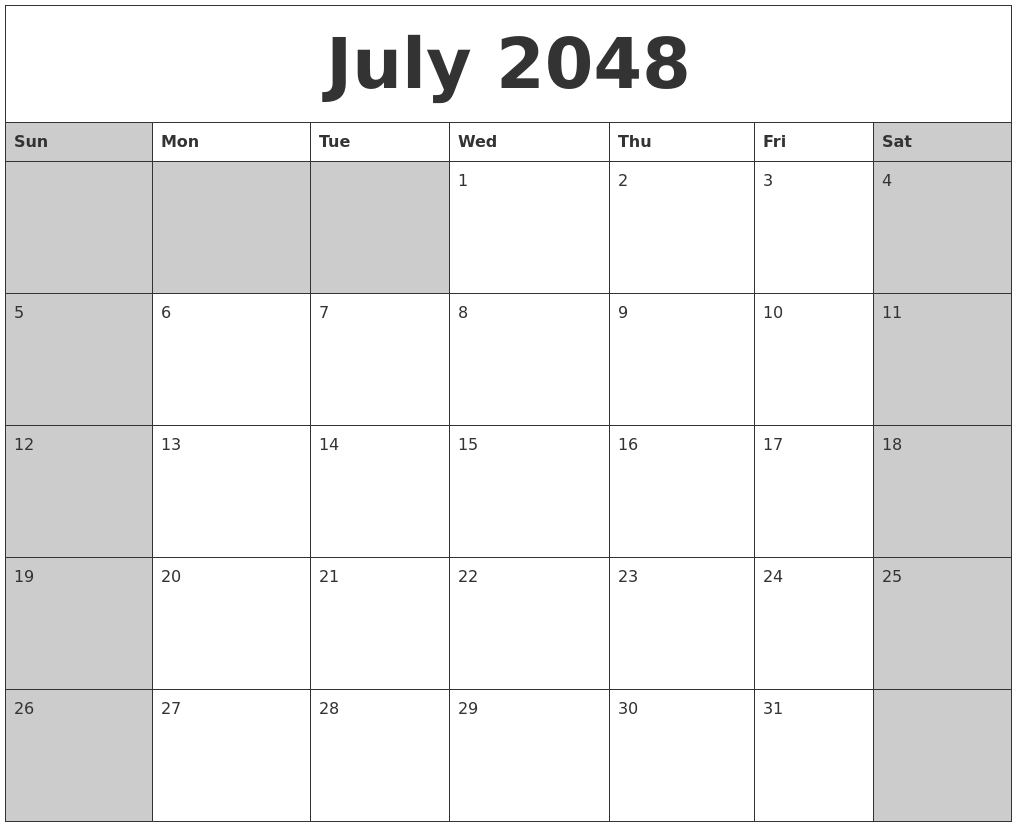 July 2048 Calanders