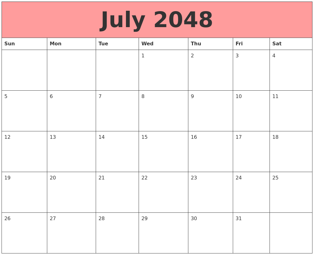 July 2048 Calendars That Work