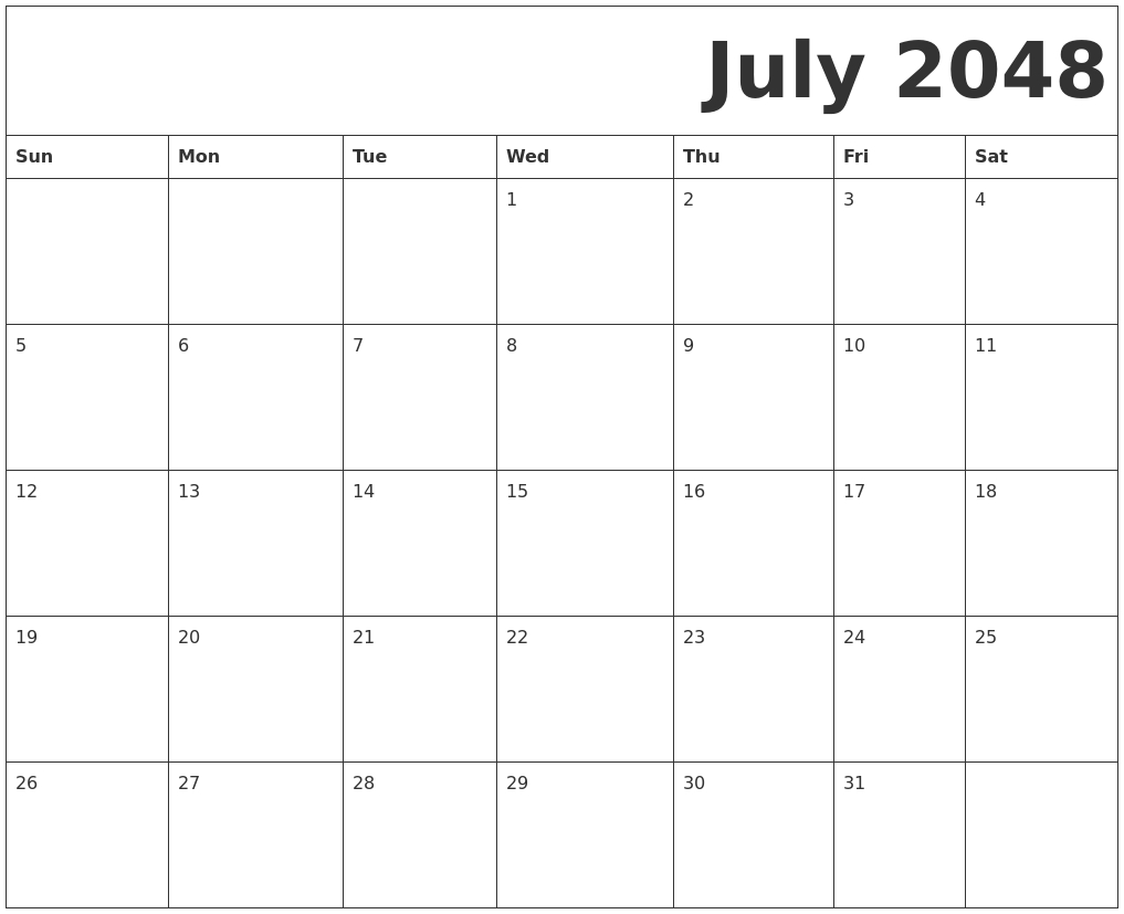 July 2048 Free Printable Calendar