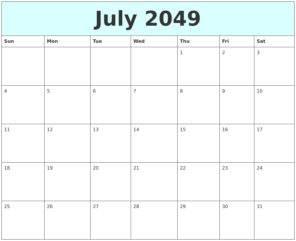 July 2049 Free Calendar