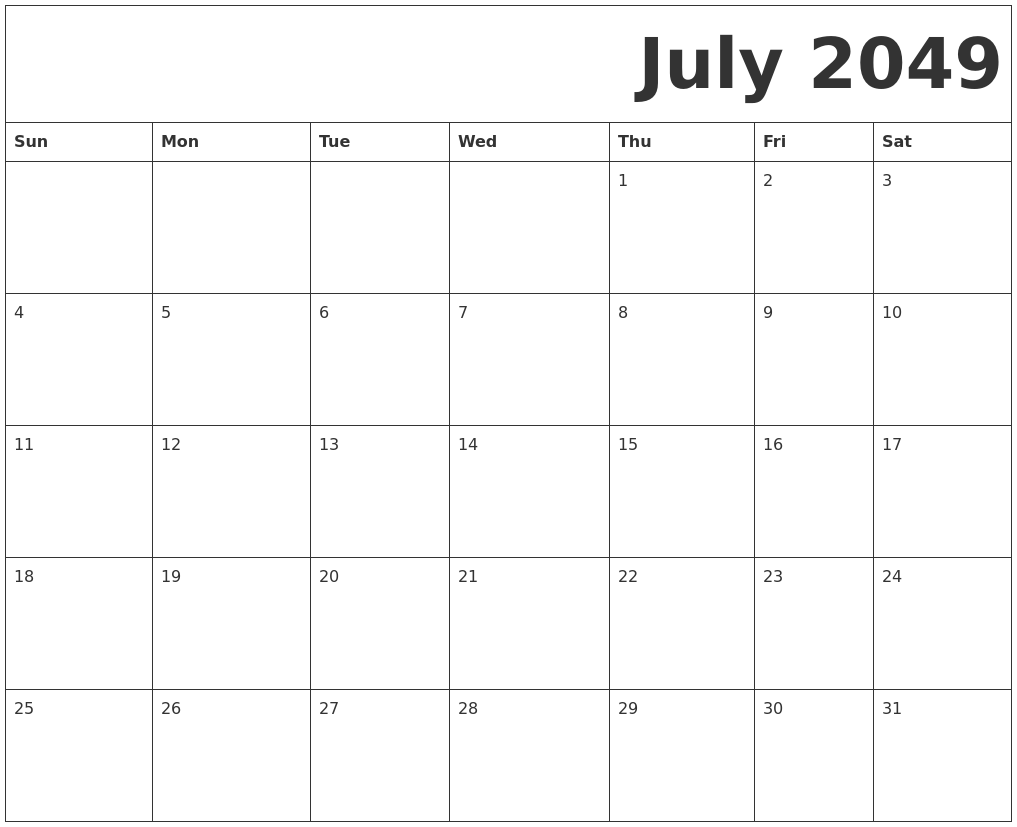 July 2049 Free Printable Calendar
