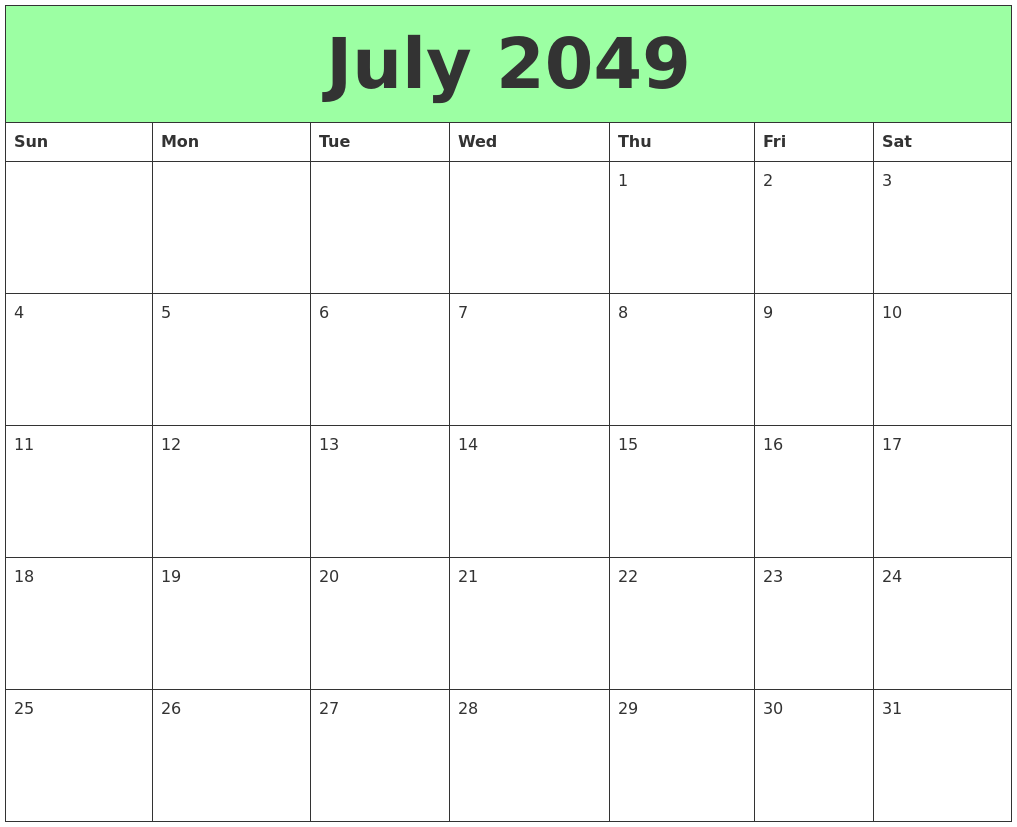 July 2049 Printable Calendars