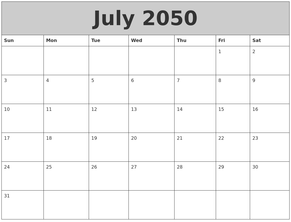 July 2050 My Calendar