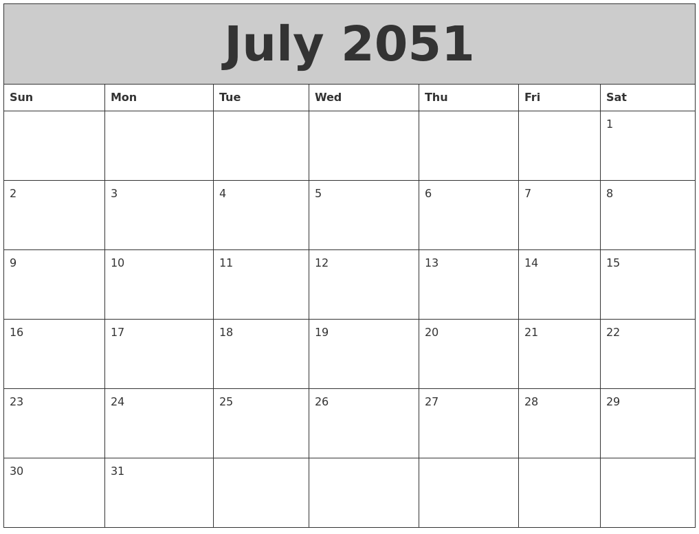 July 2051 My Calendar