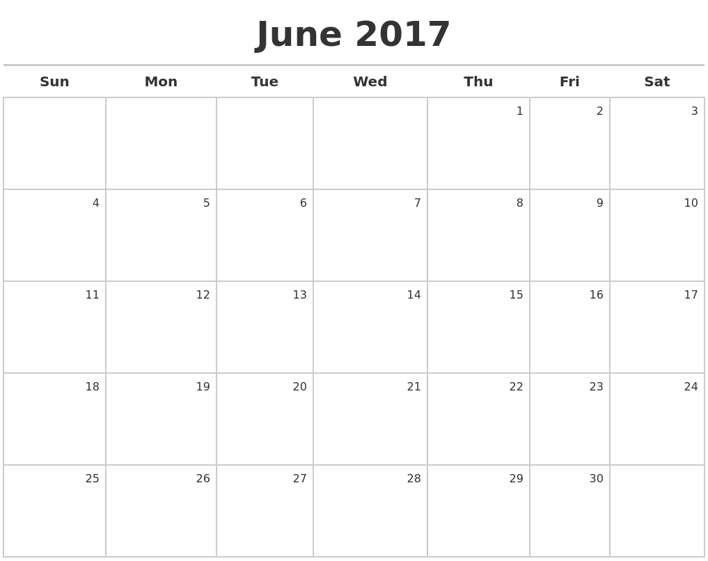 June 2017 Calendar Editable