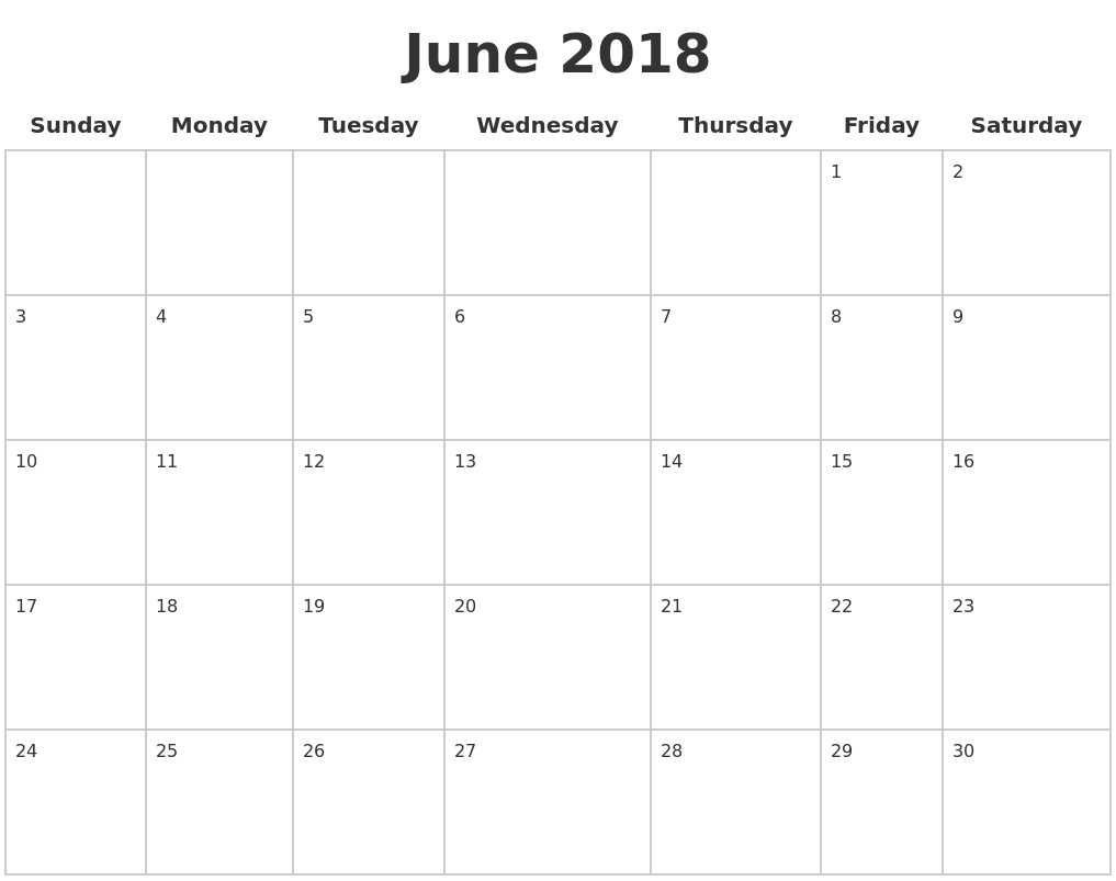 blank calendar june 2018 printable