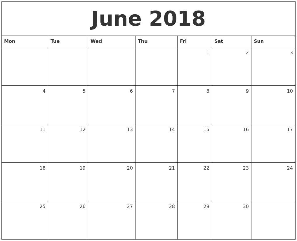 2018 June Calendar Pdf
