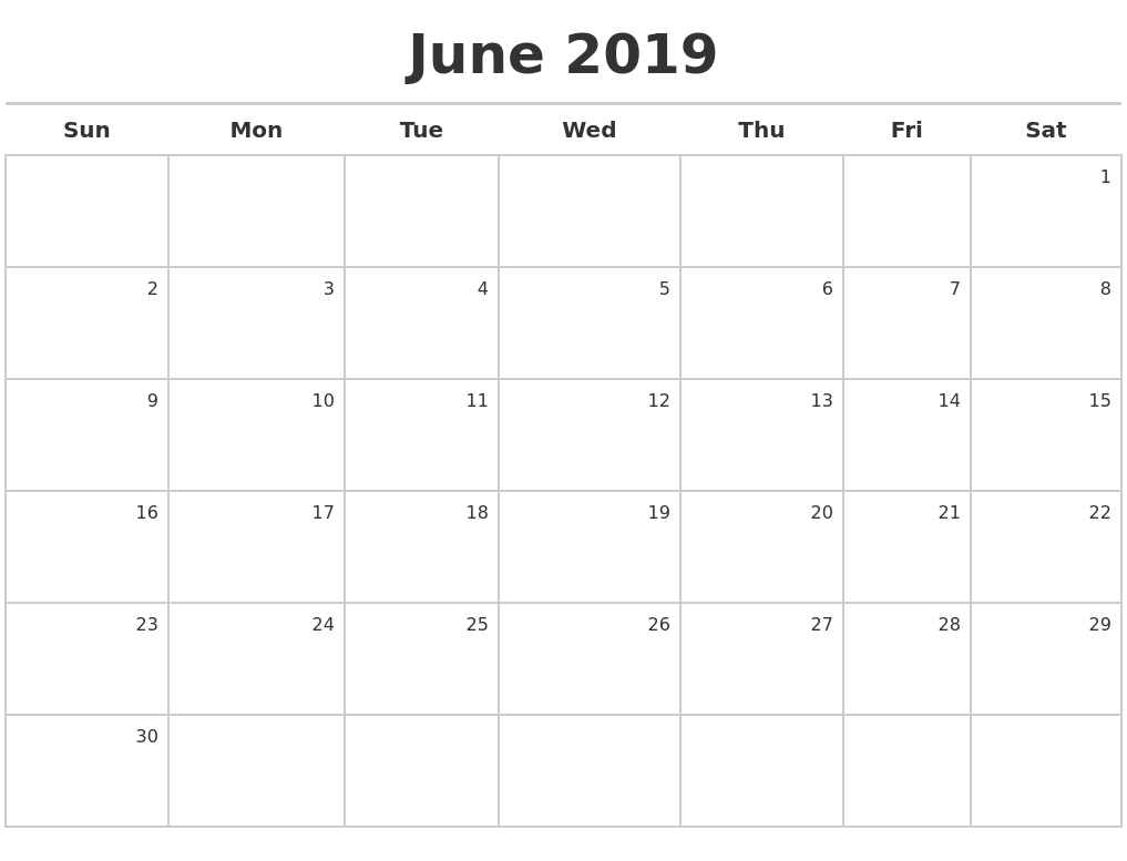 June 2019 Calendar Maker