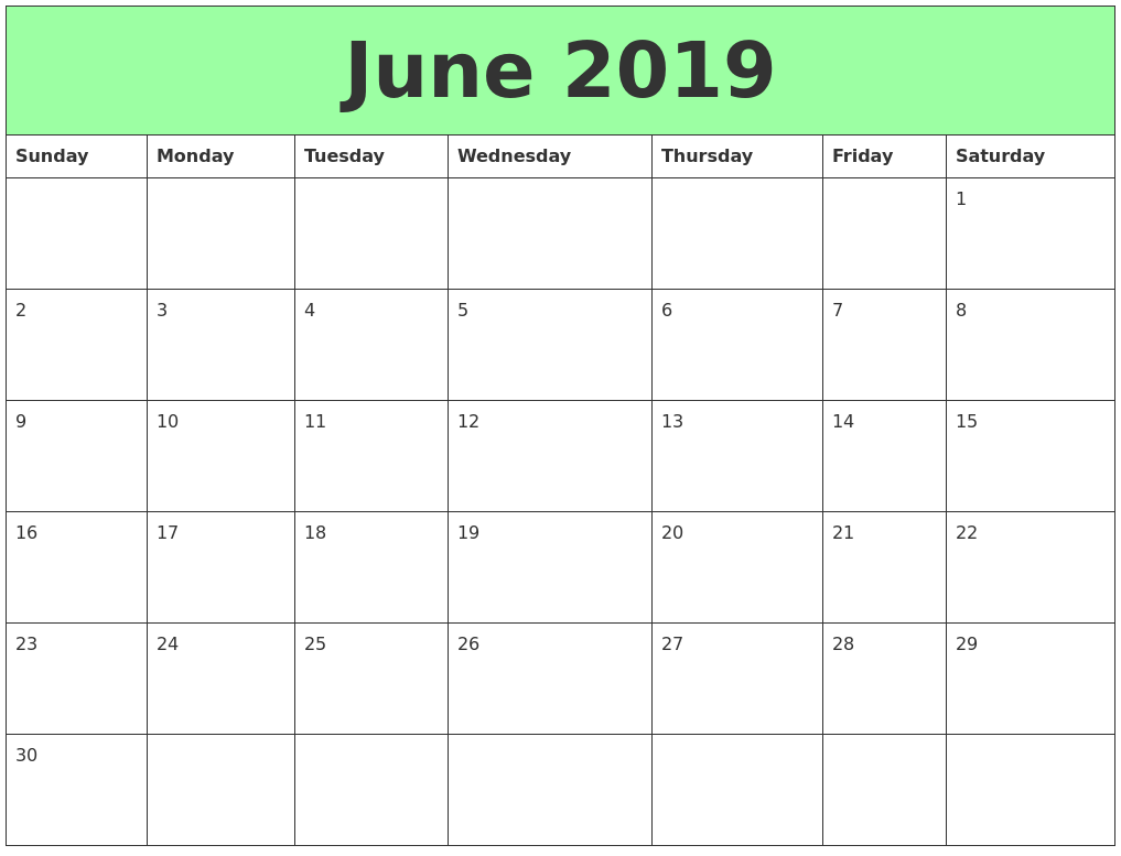 June 2019 Calendar Pdf June 2019 Calendar Uxctas