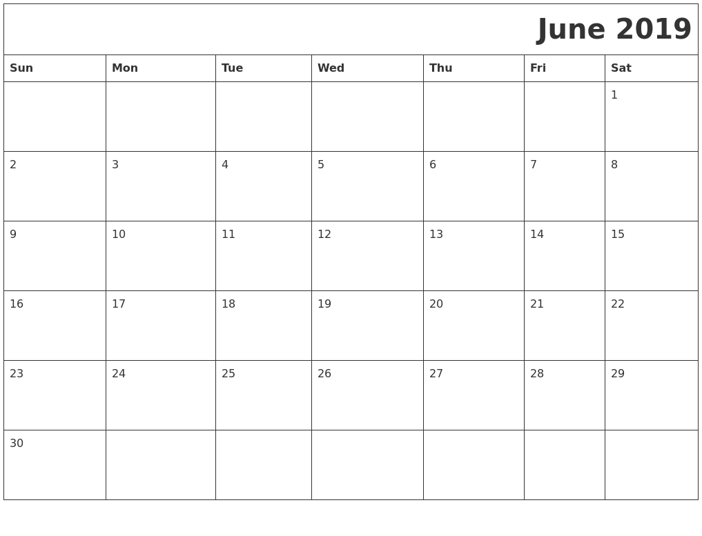 June 2019 Printable Calender