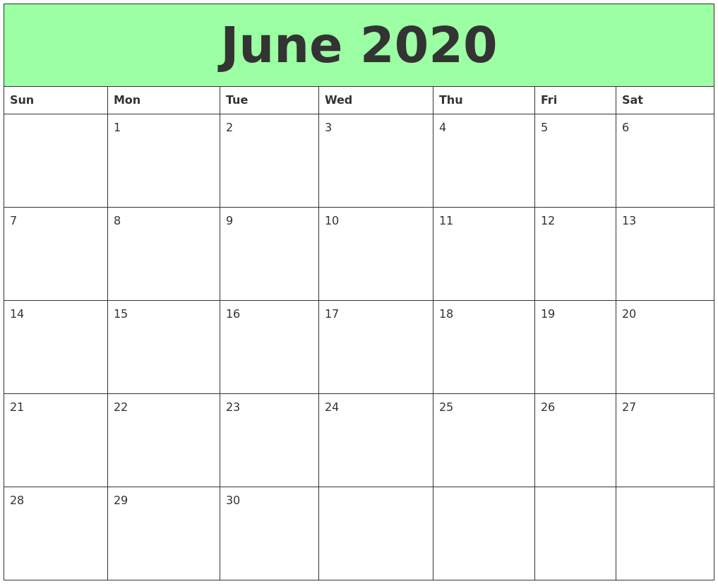 June 2020 Printable Calendars