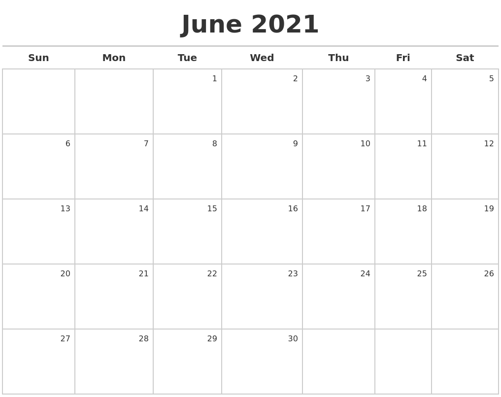 June 2021 Calendar Maker