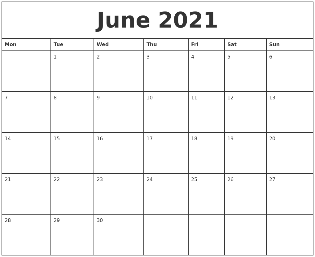 June 2021 Printable Monthly Calendar calendar zoom