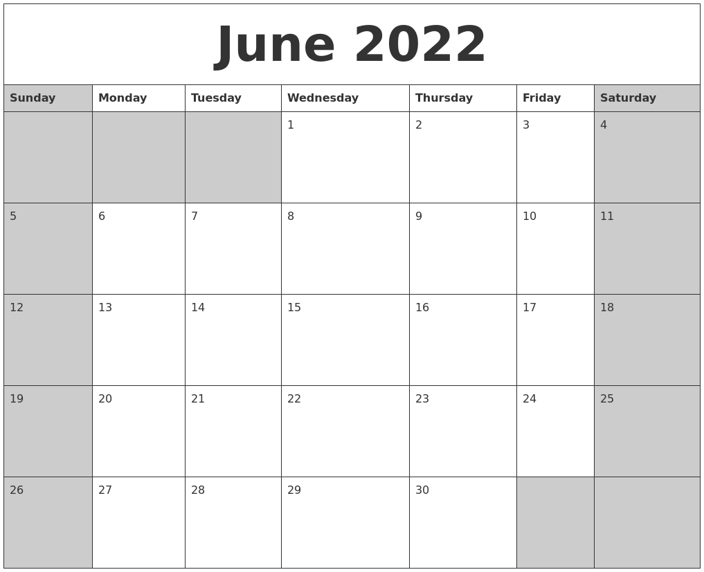 June 2022 Calanders