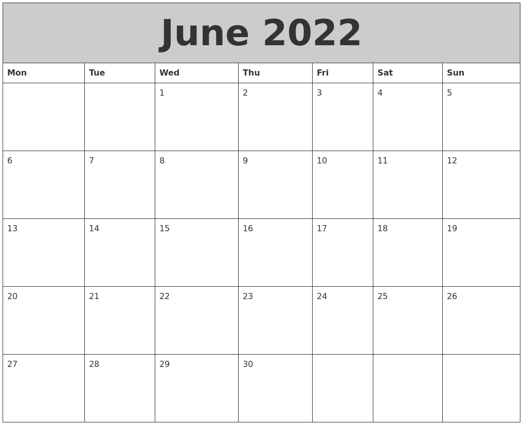 June 2022 My Calendar