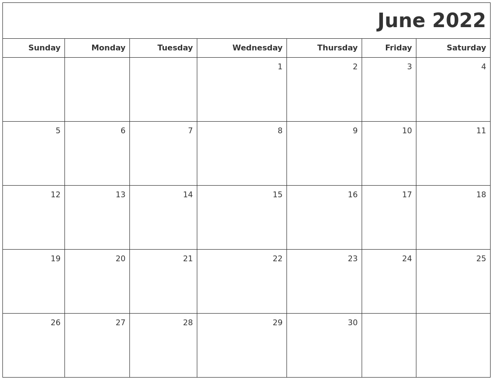 June 2022 Printable Blank Calendar