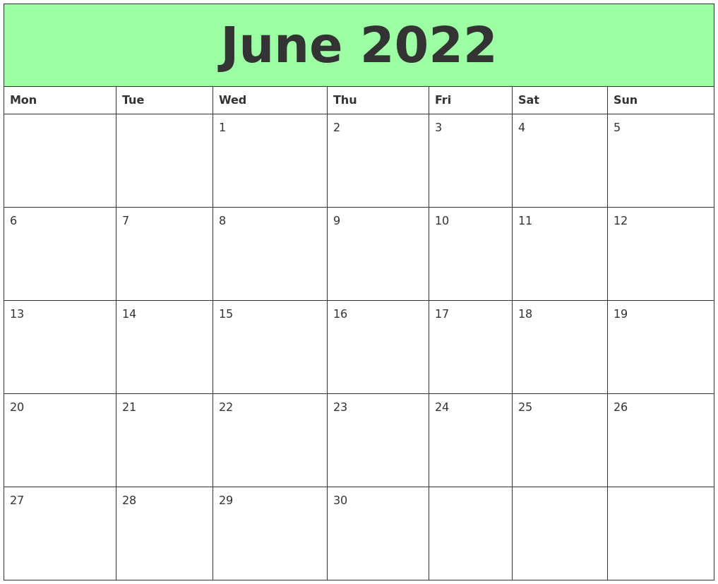 June 2022 Printable Calendars