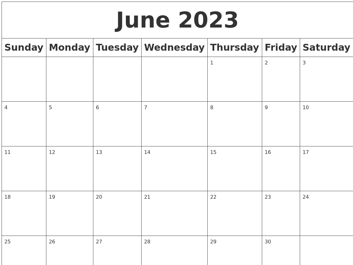 Printable Free Calendar 2023 June