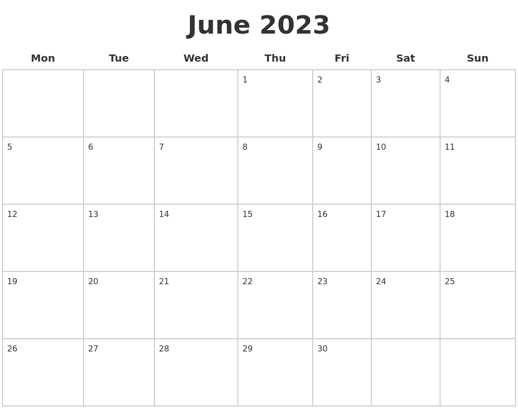 June 2023 Blank Calendar Pages