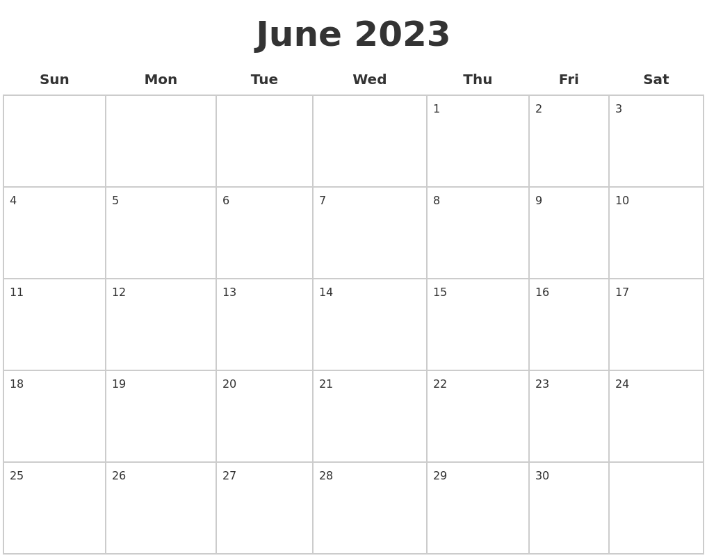 June 2023 Blank Calendar Pages