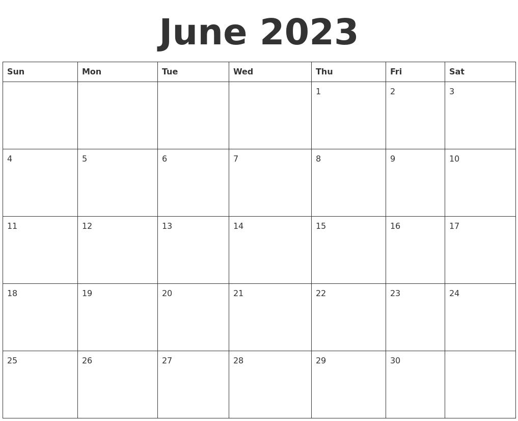 June 2023 Blank Calendar Template