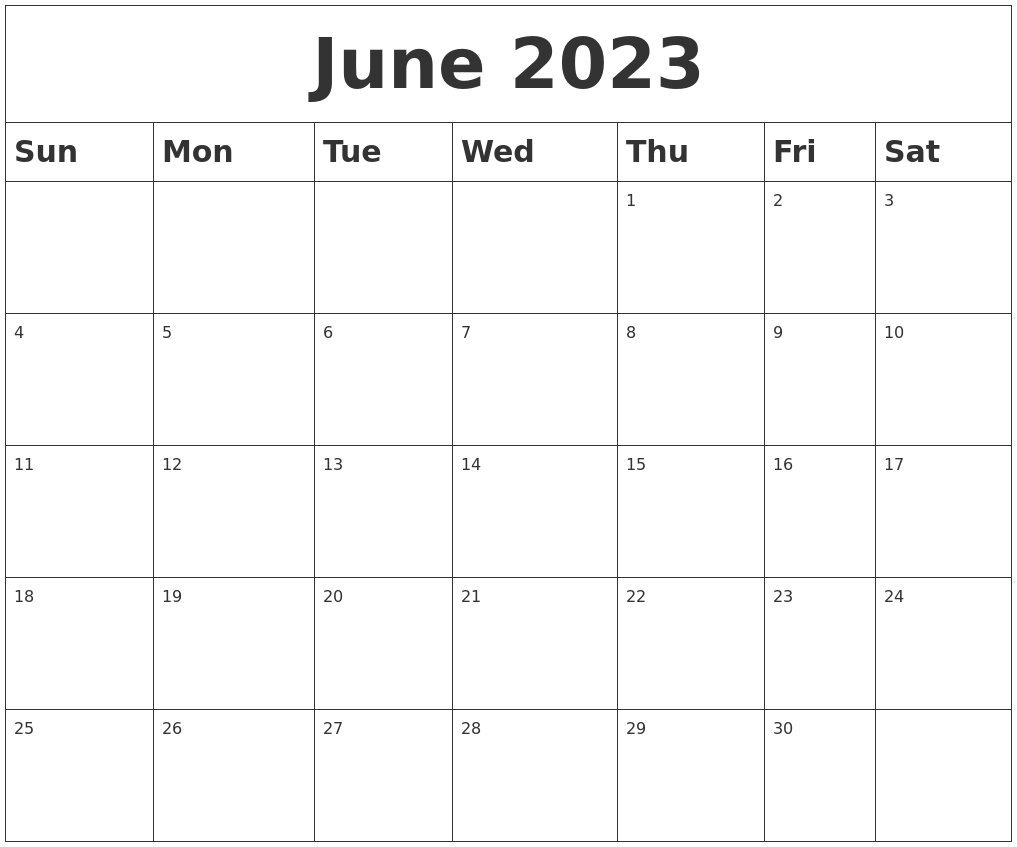 June 2023 Blank Calendar