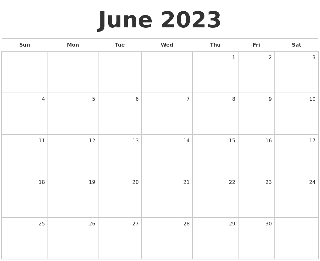 June 2023 Blank Calendar Printable Free