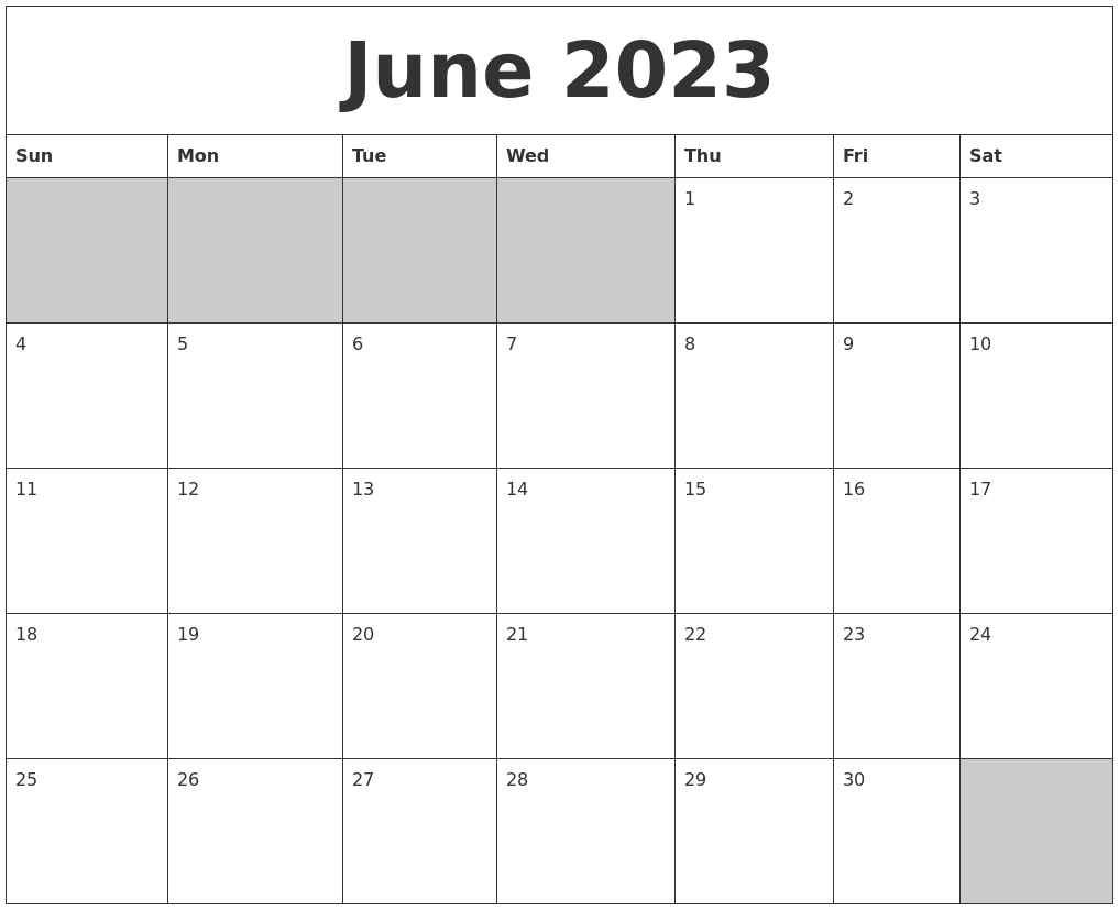 June 2023 Blank Printable Calendar