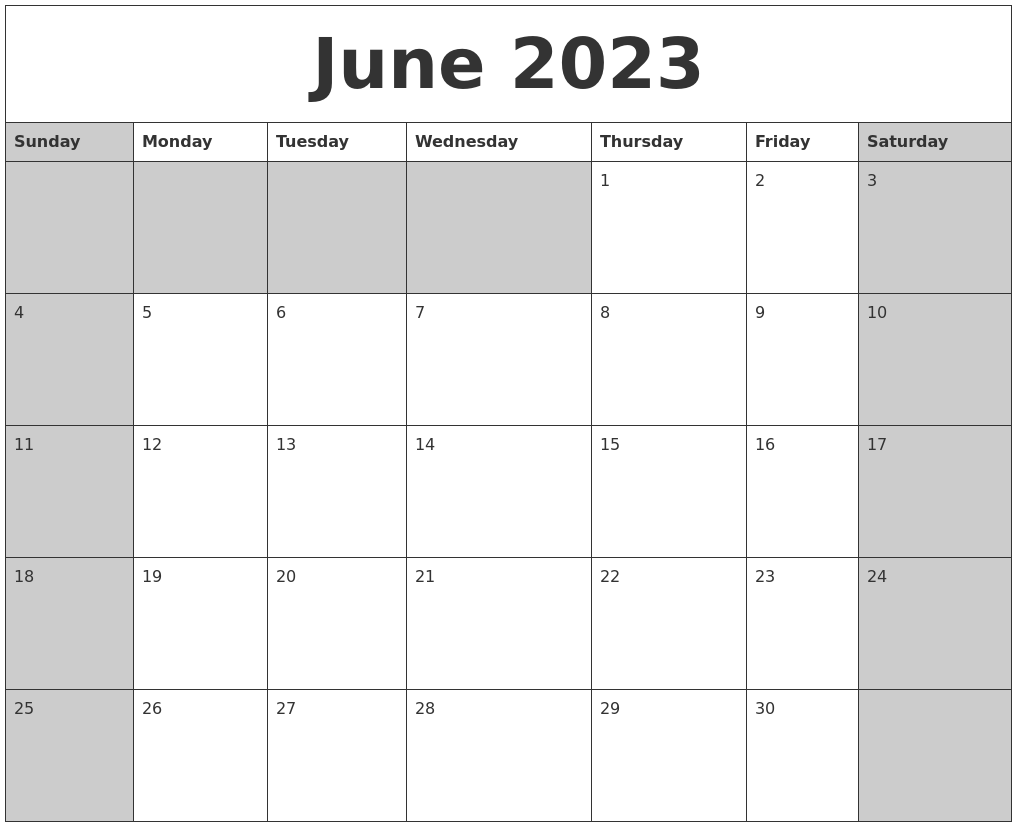 June 2023 Calanders