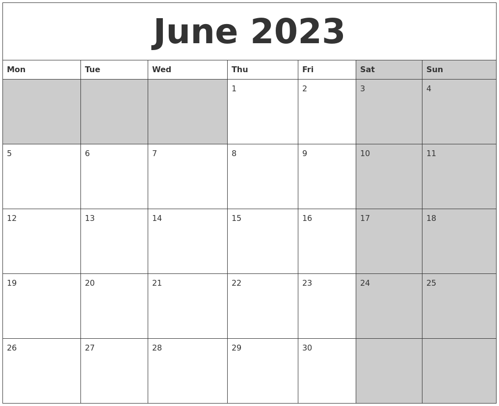June 2023 Calanders