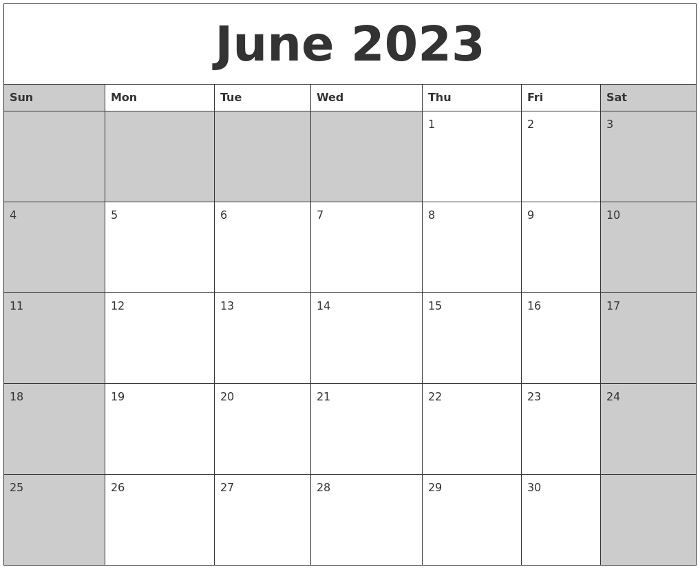 June 2023 Calanders