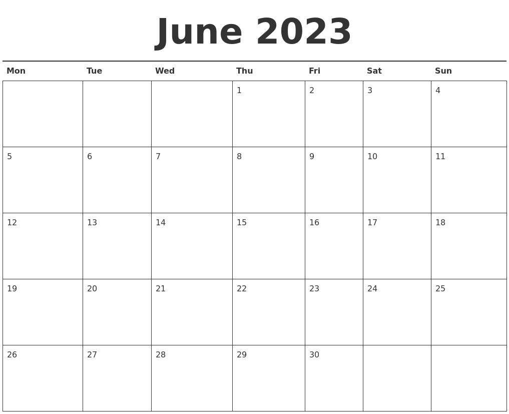 June printable calendar 2023 word
