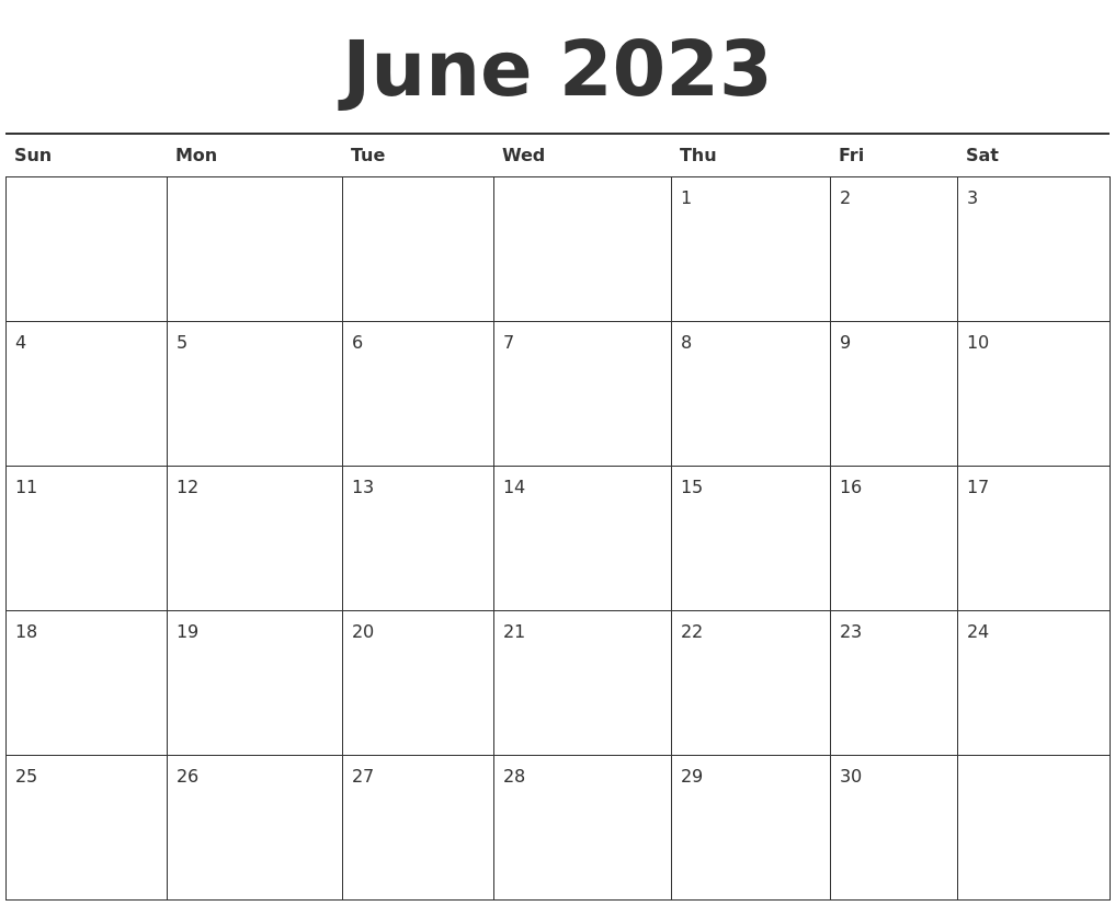 June 2023 Calendar Printable