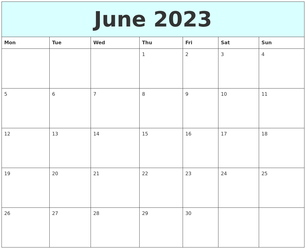 June 2023 Free Calendar